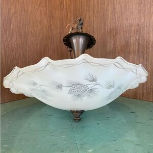 Vintage light fixture COMPLETE working pinecone frosted glass round white